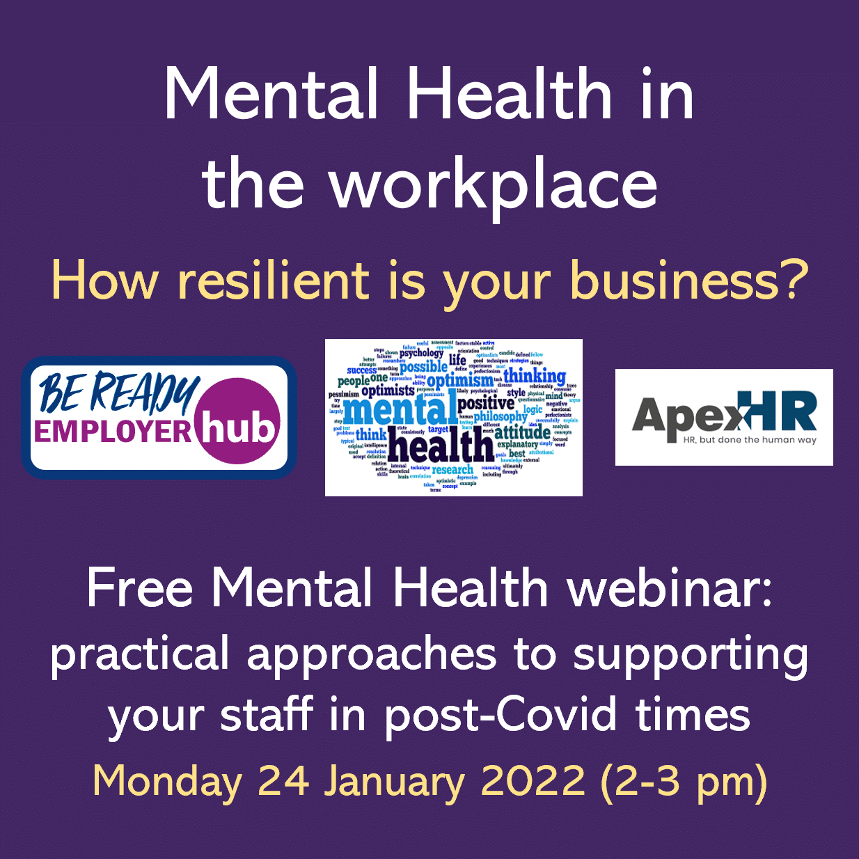 Logos for Be Ready and Apex HR promoting Mental Health in the Workplace webinar